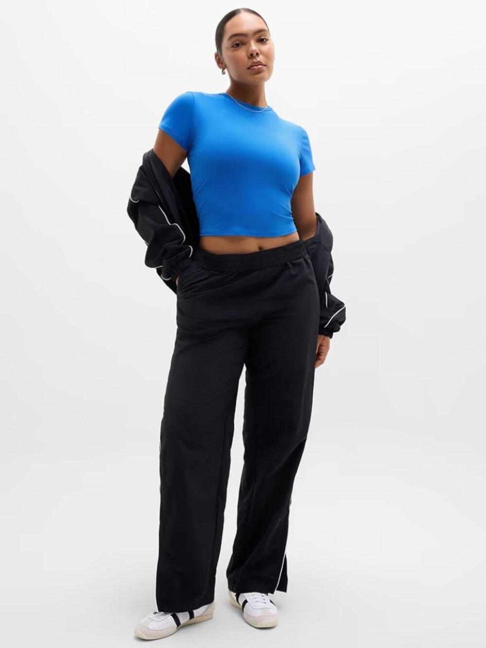 New Athleta M Signature Rib Crop Tee Breaker Blue Medium Regular - Picture 4 of 7